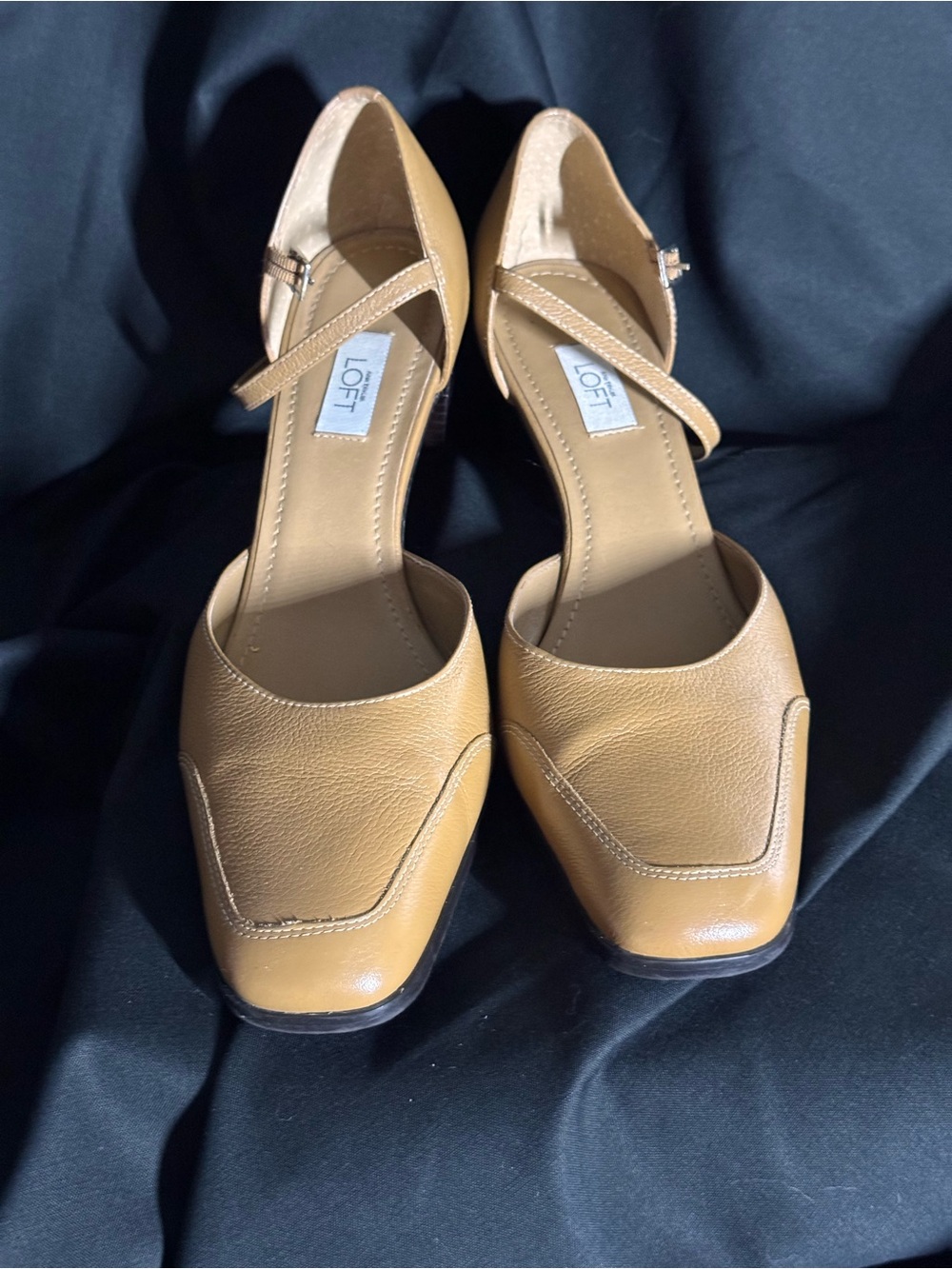 LOFT Tan Leather Square-Toe Mary Jane Heels